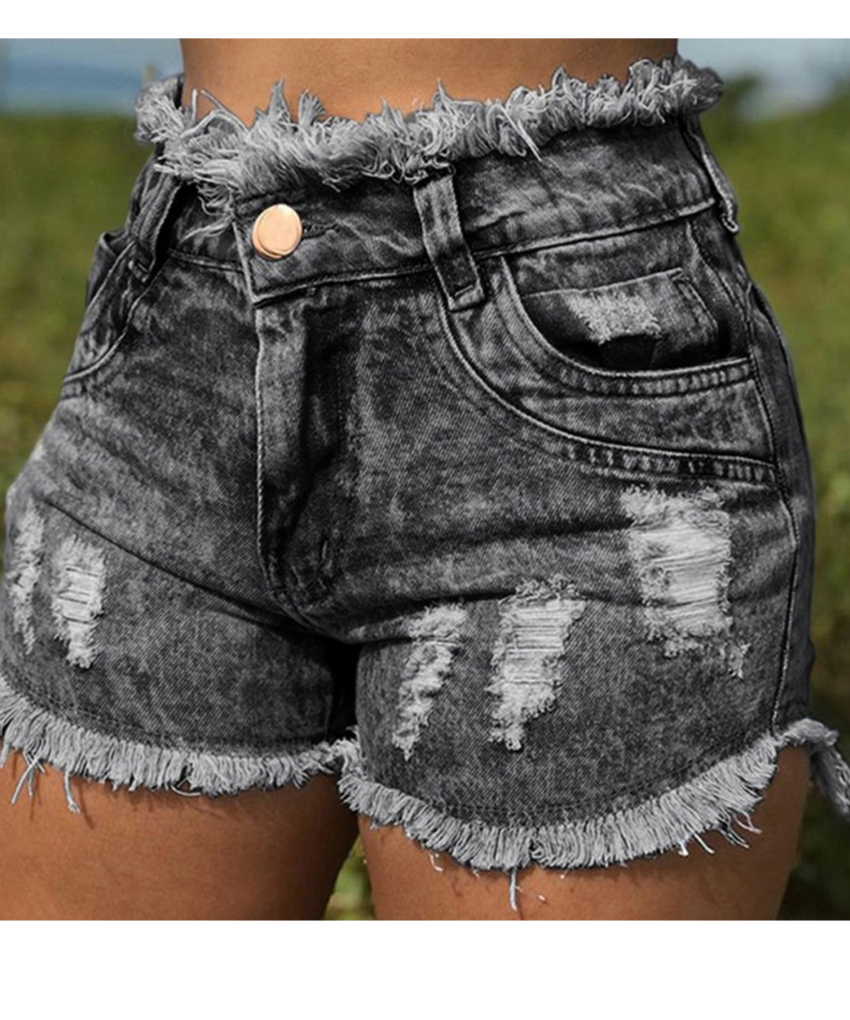 SZ60211-1 High Waist Broken Holes Chic Denim Shorts